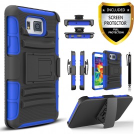 Samsung Galaxy Alpha Case, Dual Layers [Combo Holster] Case And Built-In Kickstand Bundled with [Premium Screen Protector] Hybird Shockproof And Circlemalls Stylus Pen (Blue)